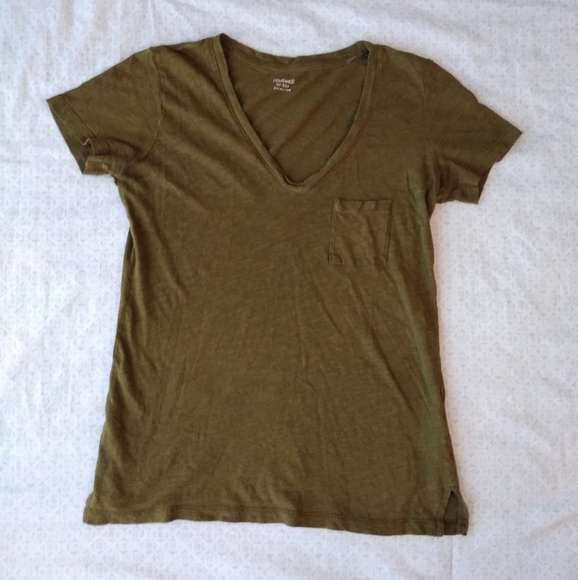 Madewell Olive Green Solid Pocket V Neck Tee XS - Picture 2 of 6